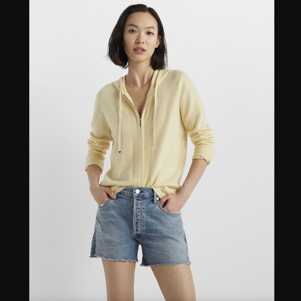 Club Monaco Cashmere Slim Zip Hoodie Pastel Butter Yellow